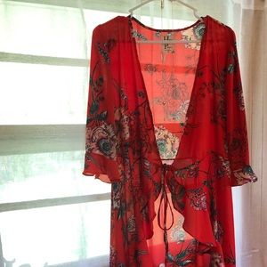 ✨Haute Project Red Floral Shear Coverup ✨